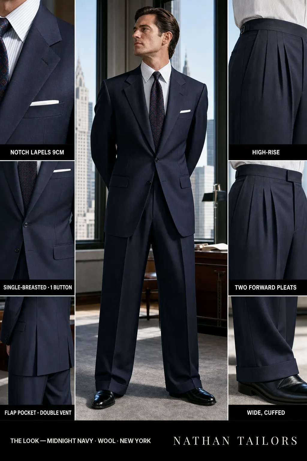 midnight navy single-breasted bespoke suit — custom tailored by Nathan Tailors, the Hoi An custom tailor