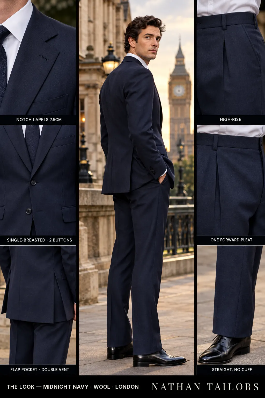 midnight navy single-breasted bespoke suit — custom tailored by Nathan Tailors, the Hoi An custom tailor