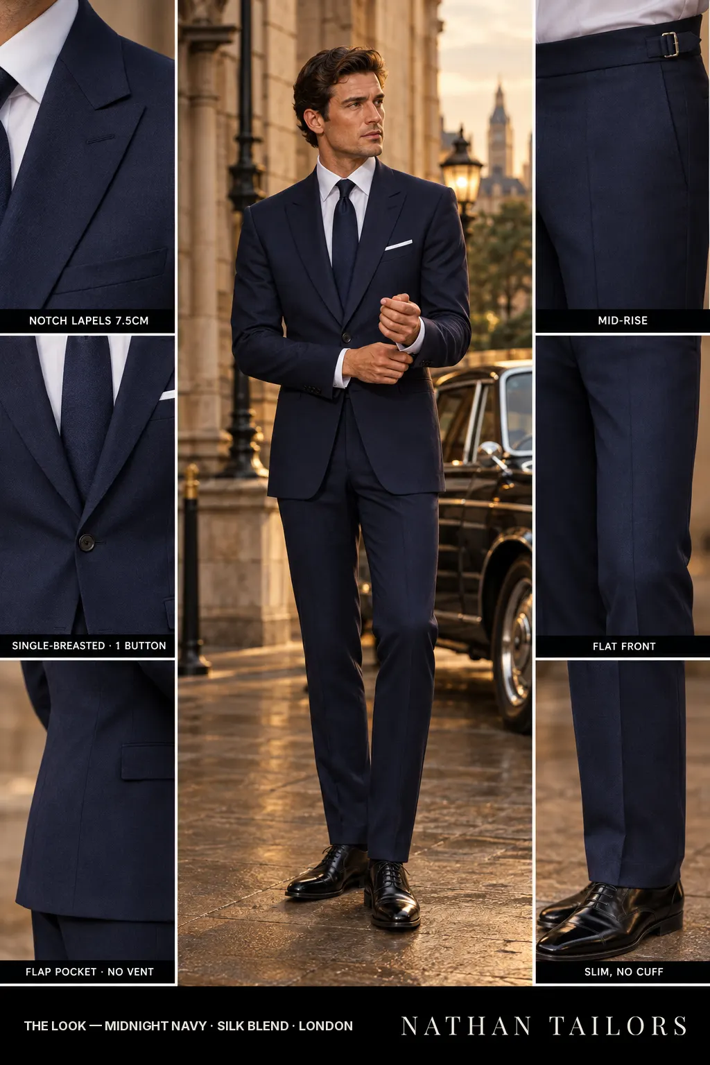 midnight navy single-breasted bespoke suit โ custom tailored by Nathan Tailors, the Hoi An custom tailor