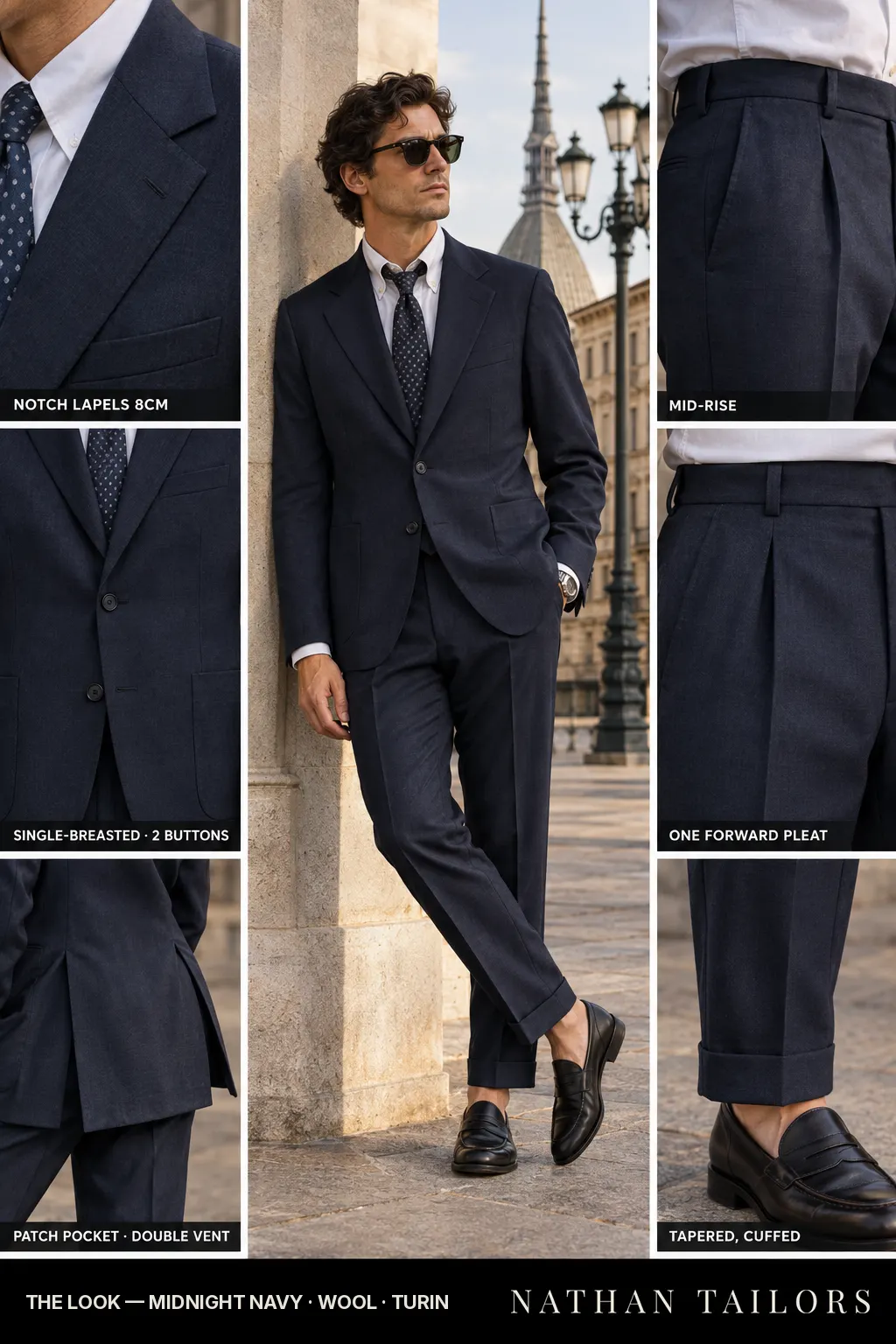 midnight navy single-breasted bespoke suit — custom tailored by Nathan Tailors, the Hoi An custom tailor