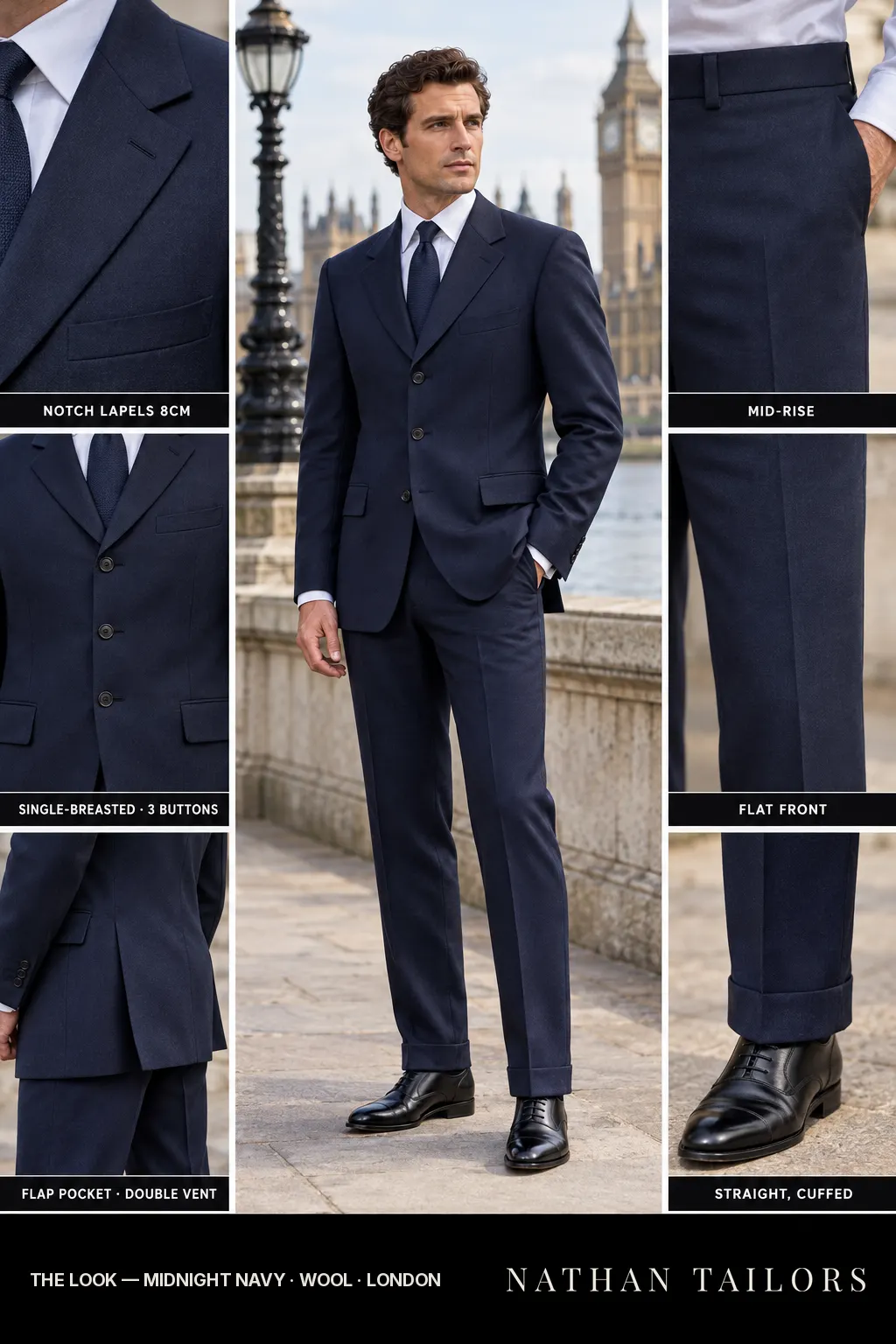 midnight navy single-breasted bespoke suit — custom tailored by Nathan Tailors, the Hoi An custom tailor