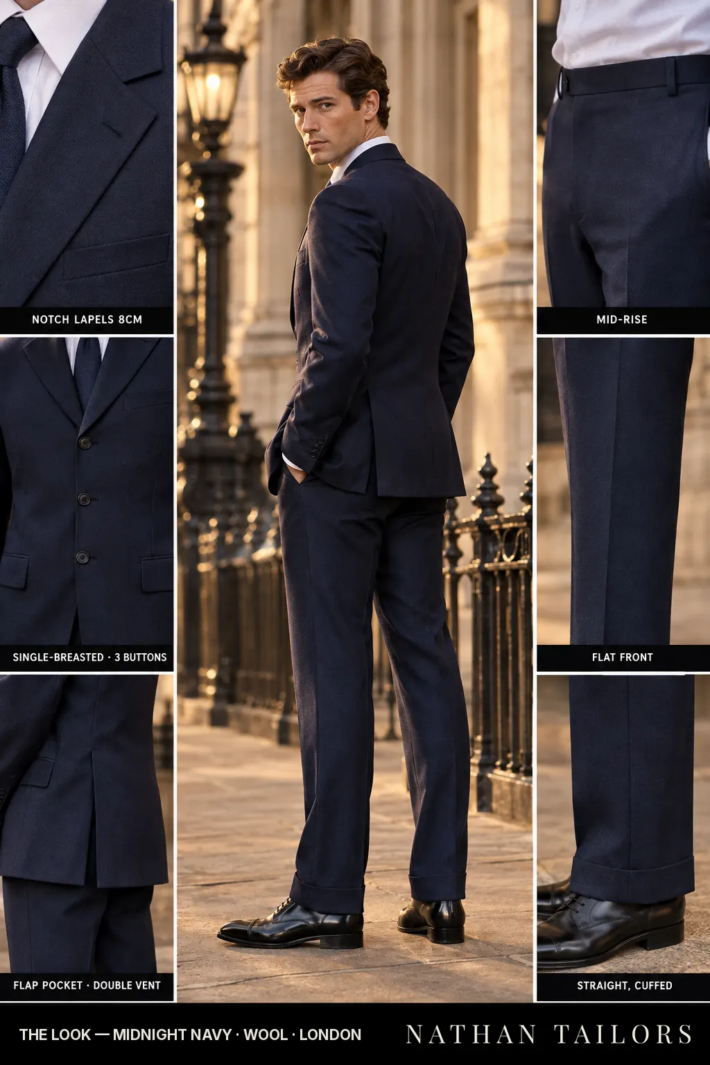 midnight navy single-breasted bespoke suit — custom tailored by Nathan Tailors, the Hoi An custom tailor