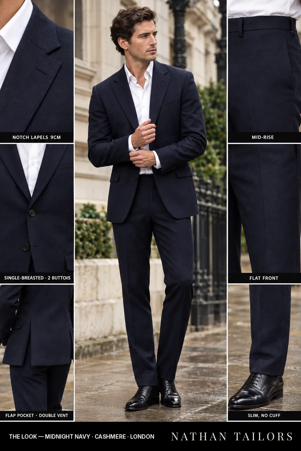 midnight navy single-breasted bespoke suit โ custom tailored by Nathan Tailors, the Hoi An custom tailor