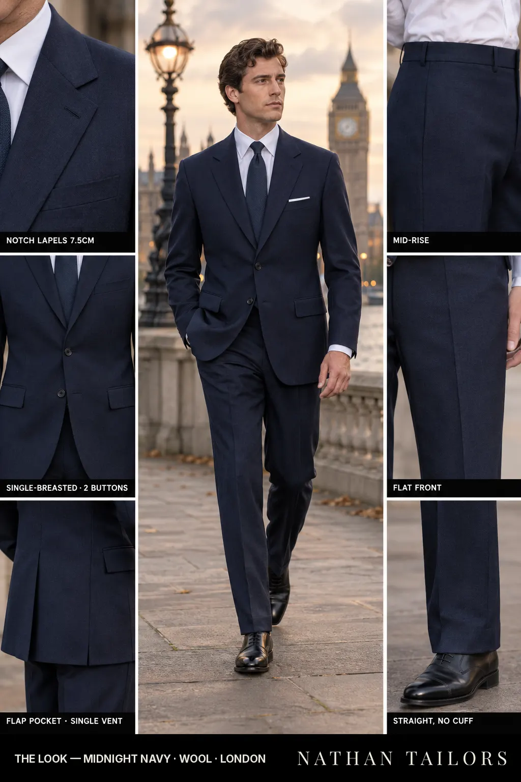 midnight navy single-breasted bespoke suit — custom tailored by Nathan Tailors, the Hoi An custom tailor