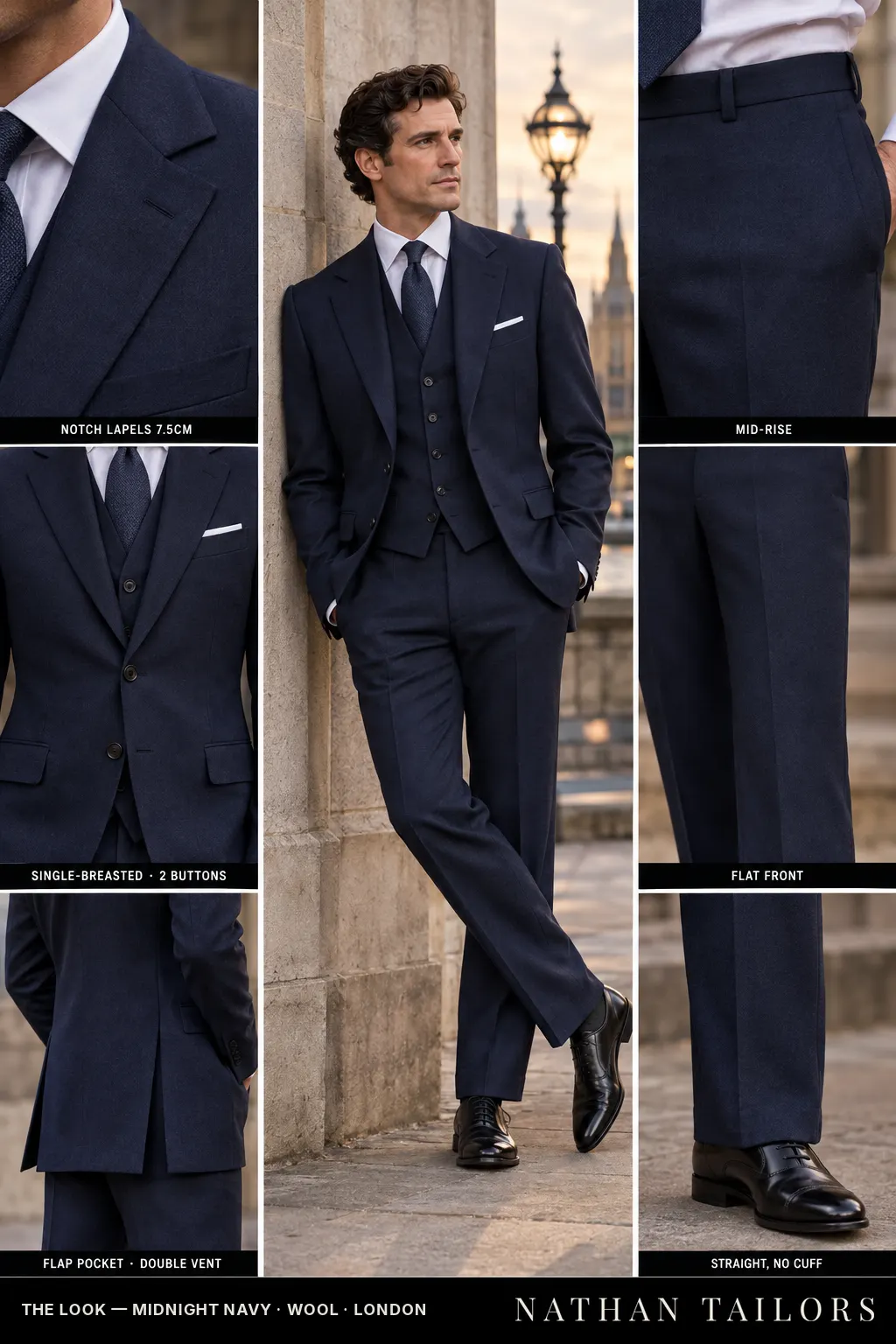 midnight navy single-breasted bespoke suit โ custom tailored by Nathan Tailors, the Hoi An custom tailor