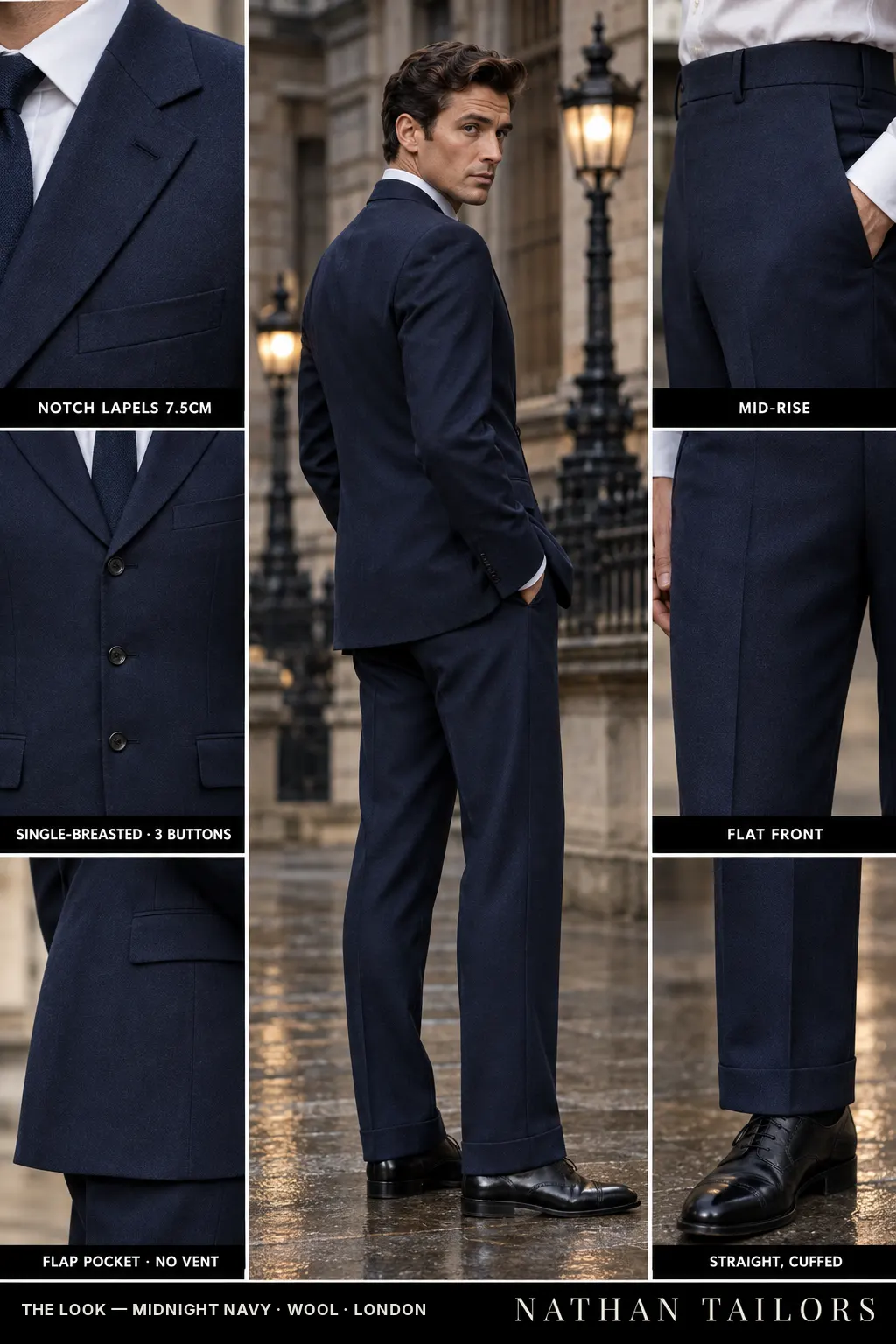 midnight navy single-breasted bespoke suit — custom tailored by Nathan Tailors, the Hoi An custom tailor