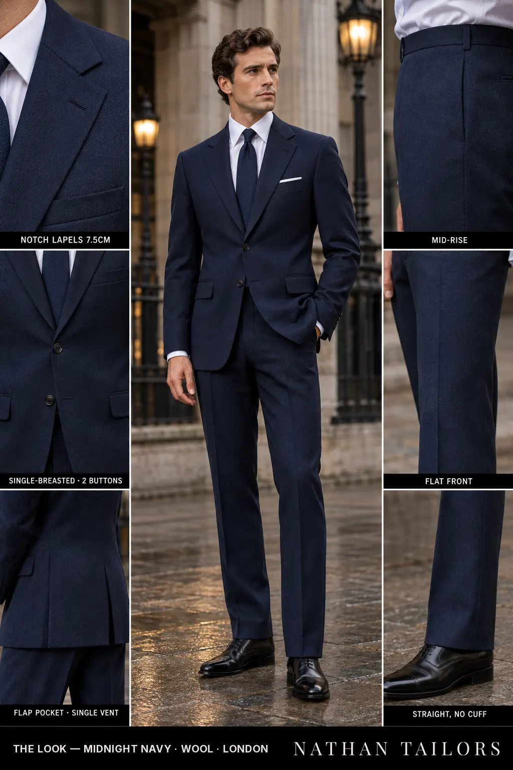 midnight navy single-breasted bespoke suit — custom tailored by Nathan Tailors, the Hoi An custom tailor