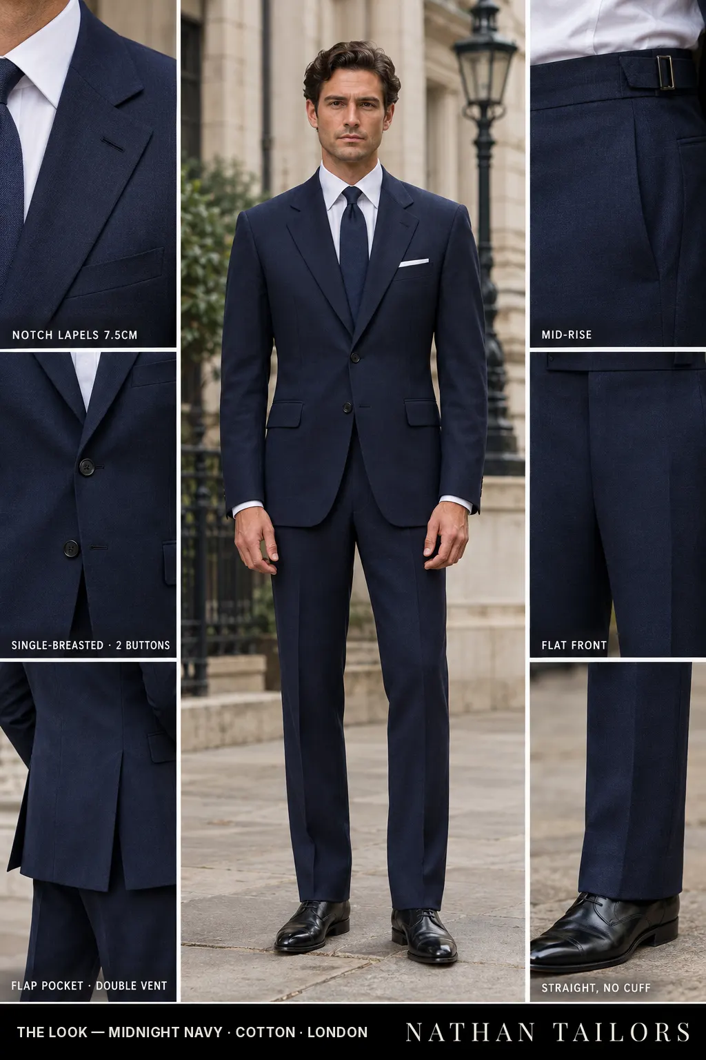 midnight navy single-breasted bespoke suit — custom tailored by Nathan Tailors, the Hoi An custom tailor