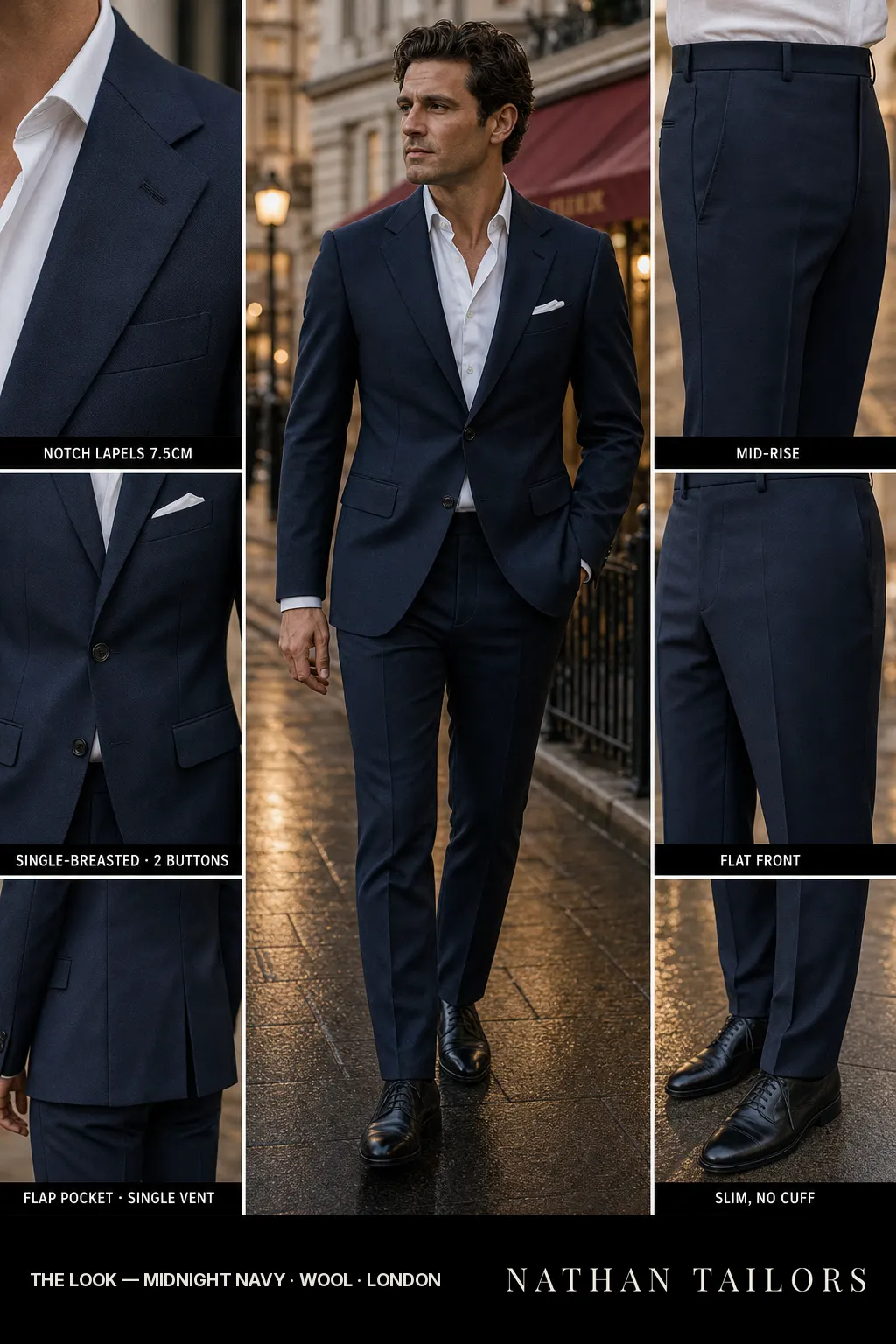 midnight navy single-breasted bespoke suit — custom tailored by Nathan Tailors, the Hoi An custom tailor