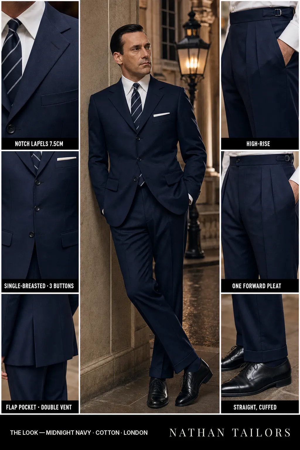 midnight navy single-breasted bespoke suit — custom tailored by Nathan Tailors, the Hoi An custom tailor