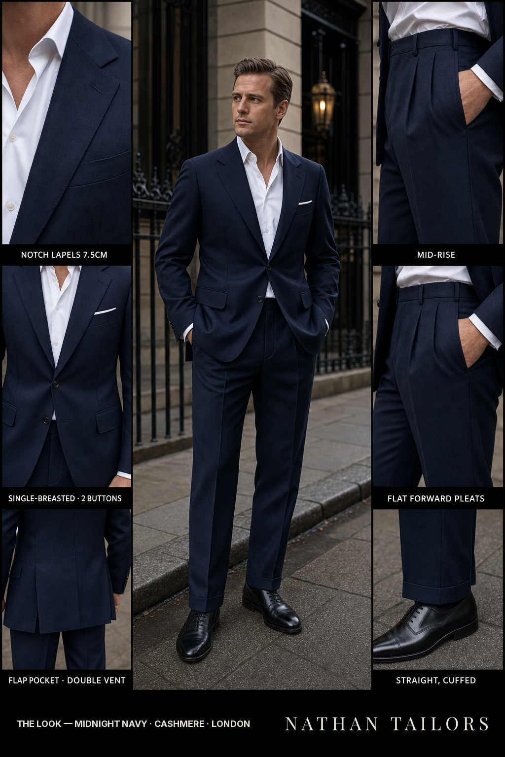 Midnight Navy Single-Breasted Bespoke Suit | Custom Tailored