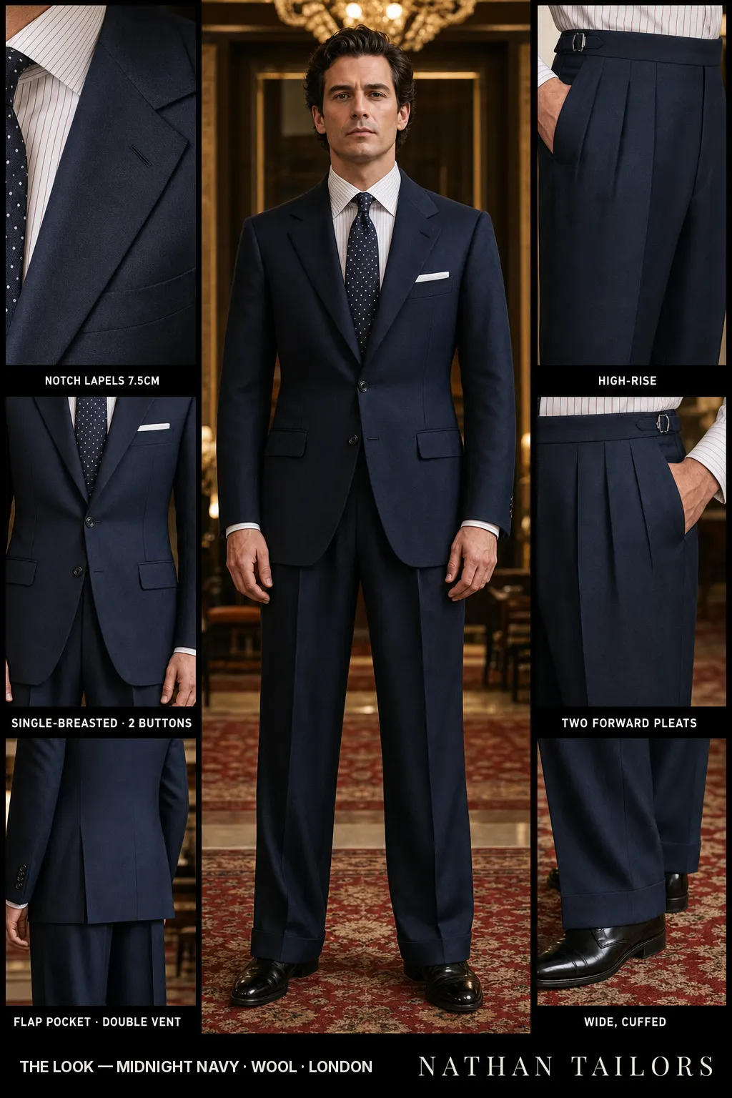 midnight navy single-breasted bespoke suit — custom tailored by Nathan Tailors, the Hoi An custom tailor