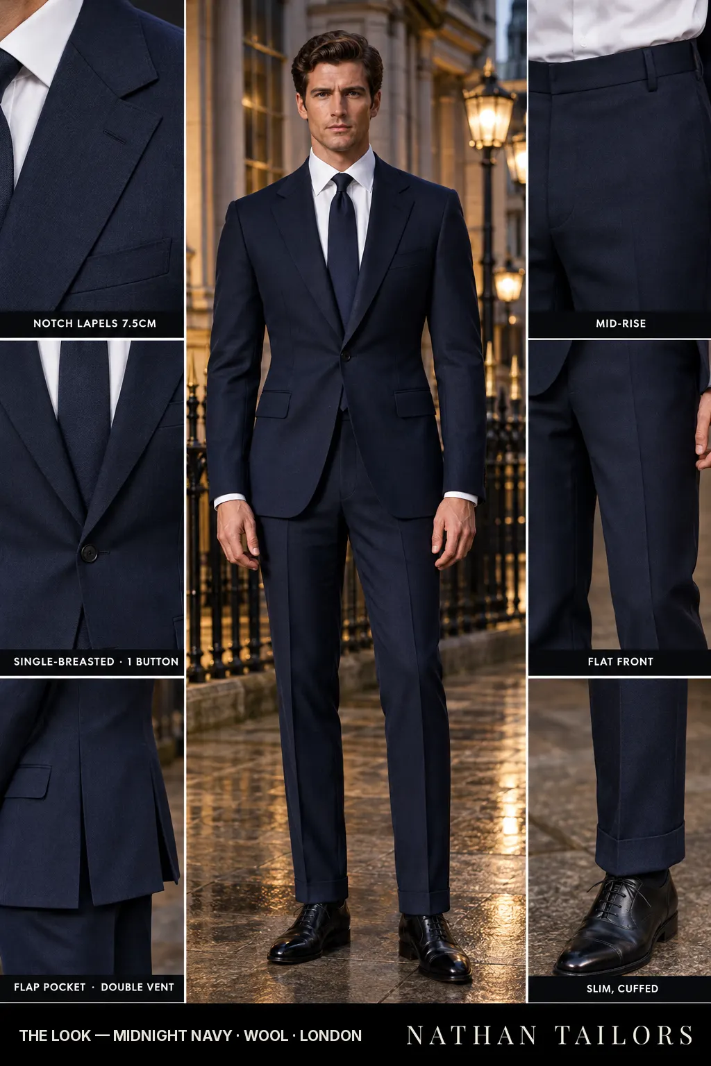 midnight navy single-breasted bespoke suit — custom tailored by Nathan Tailors, the Hoi An custom tailor