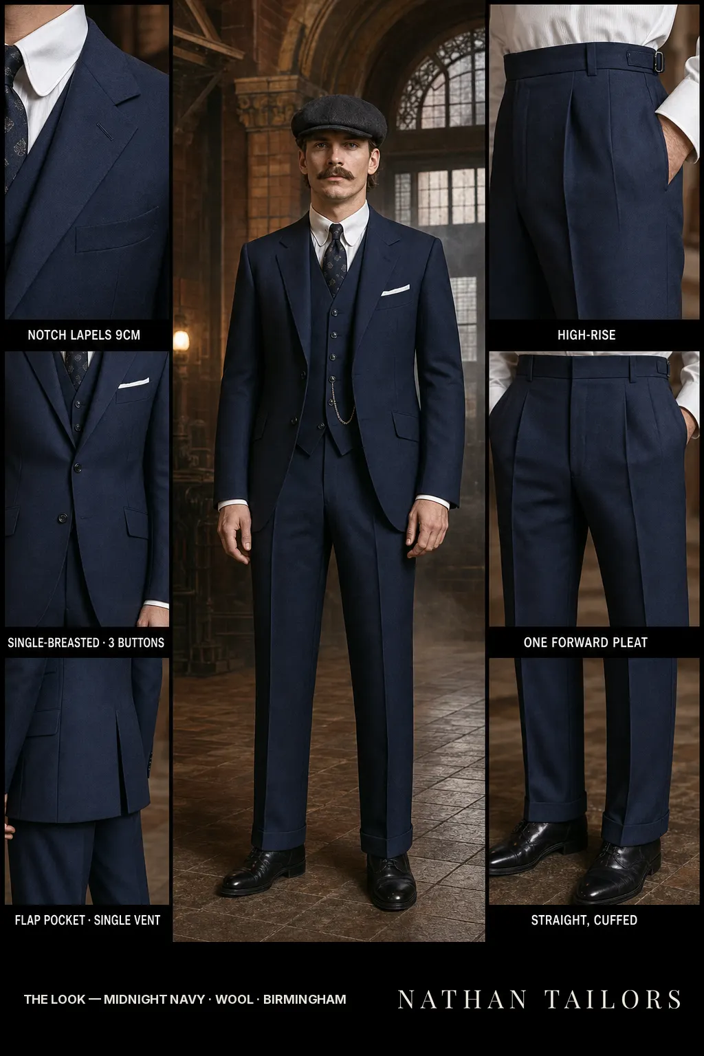 midnight navy single-breasted bespoke suit — custom tailored by Nathan Tailors, the Hoi An custom tailor