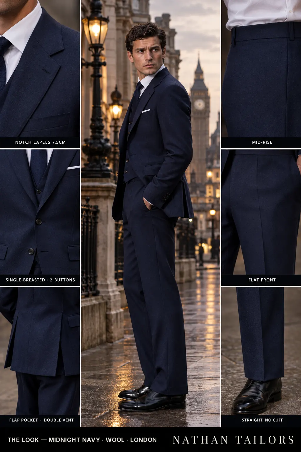 midnight navy single-breasted bespoke suit โ custom tailored by Nathan Tailors, the Hoi An custom tailor