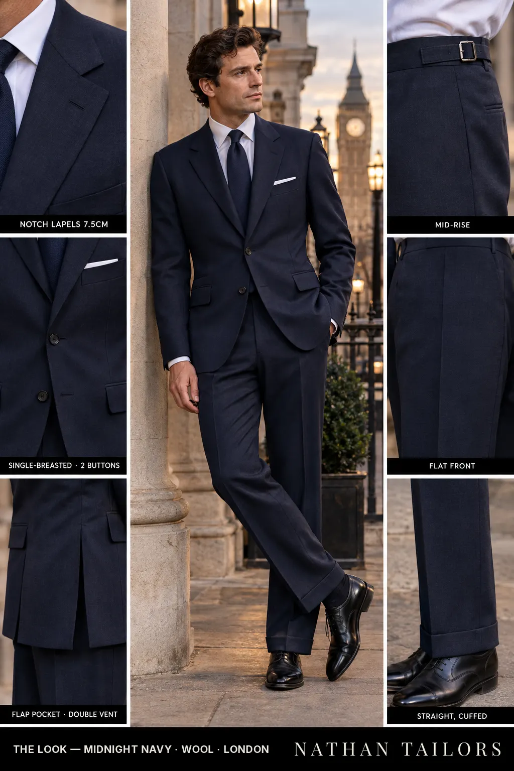 midnight navy single-breasted bespoke suit โ custom tailored by Nathan Tailors, the Hoi An custom tailor