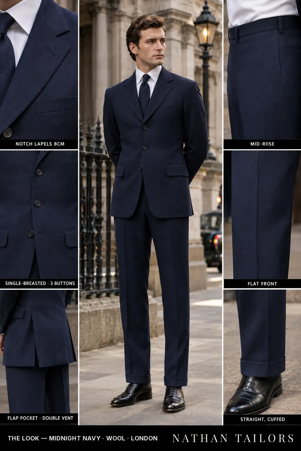 midnight navy single-breasted bespoke suit — custom tailored by Nathan Tailors, the Hoi An custom tailor