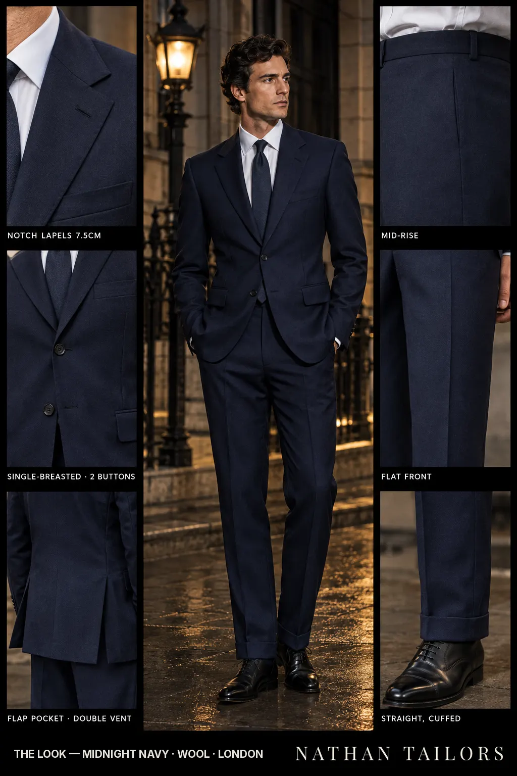 midnight navy single-breasted bespoke suit — custom tailored by Nathan Tailors, the Hoi An custom tailor