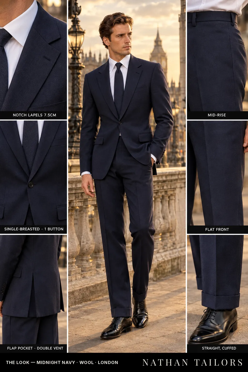 midnight navy single-breasted bespoke suit — custom tailored by Nathan Tailors, the Hoi An custom tailor