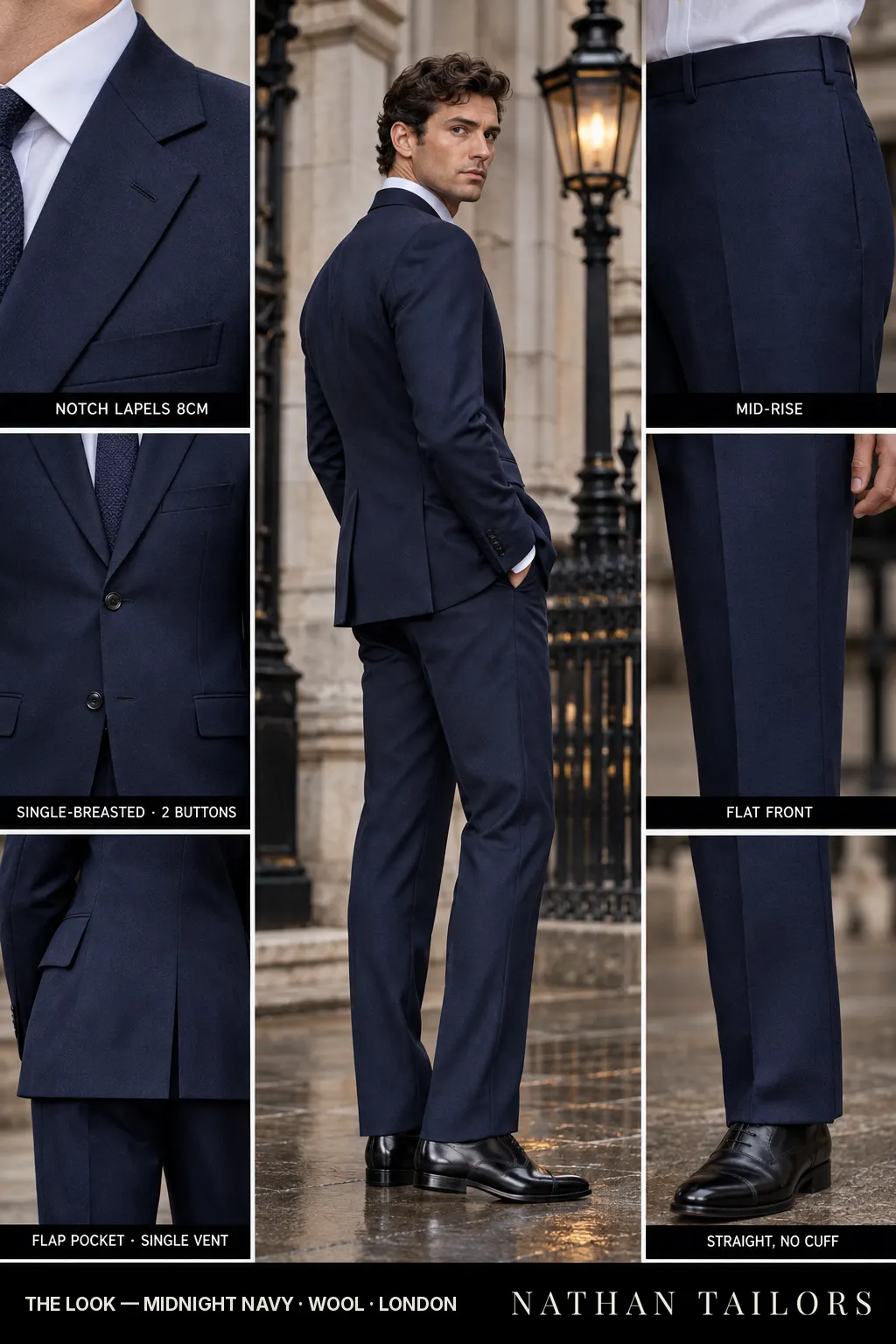midnight navy single-breasted bespoke suit โ custom tailored by Nathan Tailors, the Hoi An custom tailor