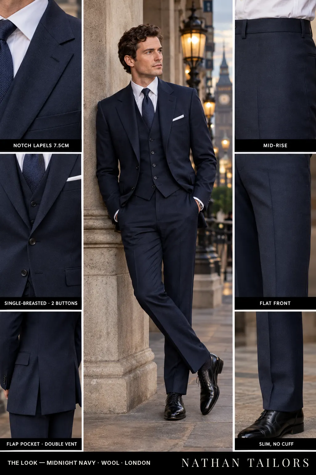 midnight navy single-breasted bespoke suit — custom tailored by Nathan Tailors, the Hoi An custom tailor