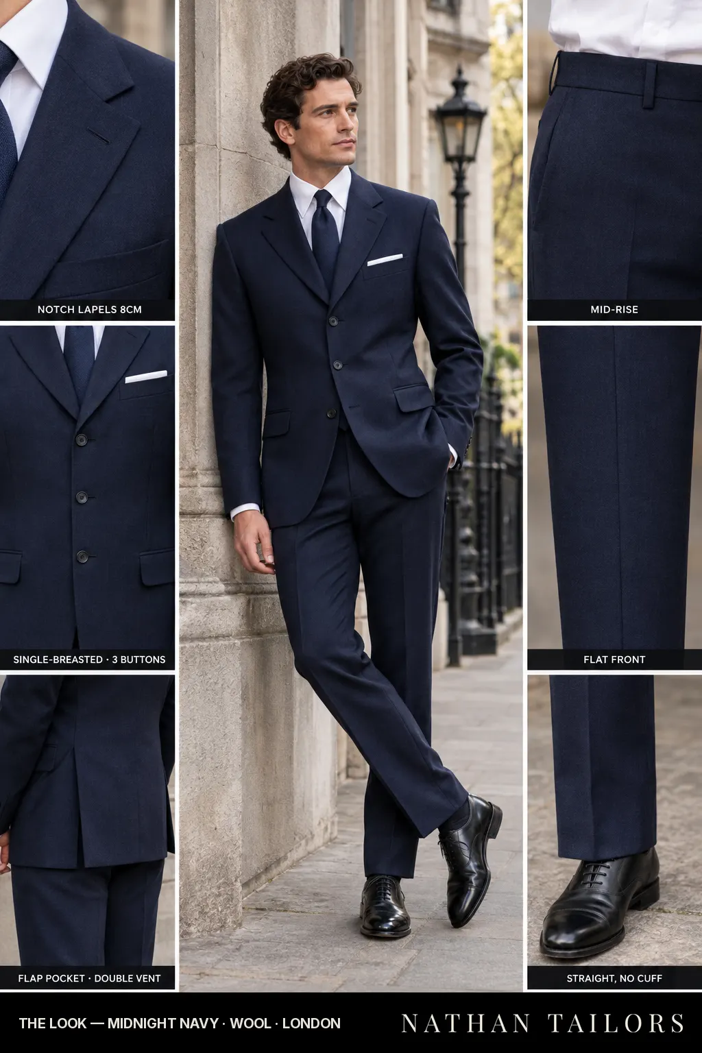 midnight navy single-breasted bespoke suit โ custom tailored by Nathan Tailors, the Hoi An custom tailor