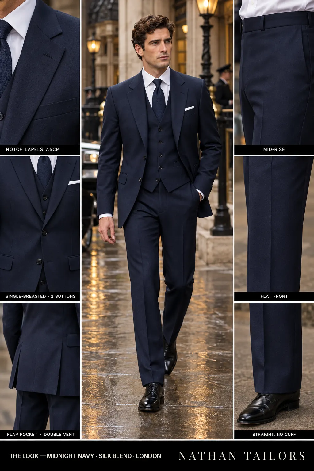 midnight navy single-breasted bespoke suit โ custom tailored by Nathan Tailors, the Hoi An custom tailor