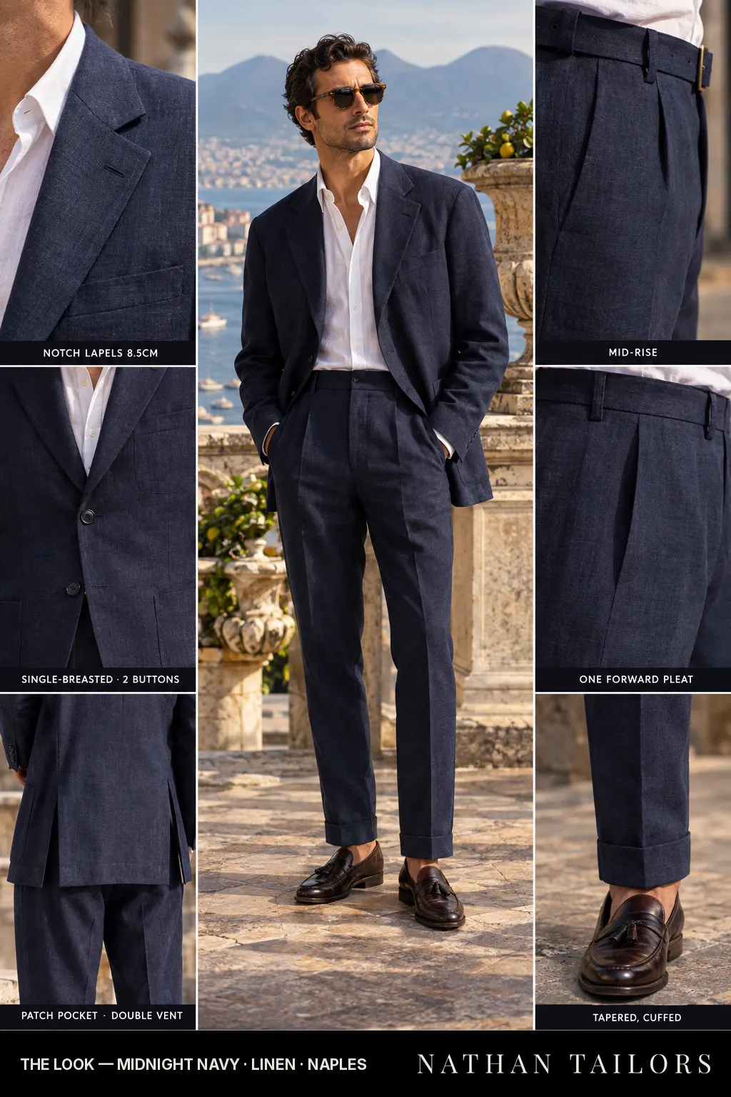 midnight navy single-breasted bespoke suit — custom tailored by Nathan Tailors, the Hoi An custom tailor