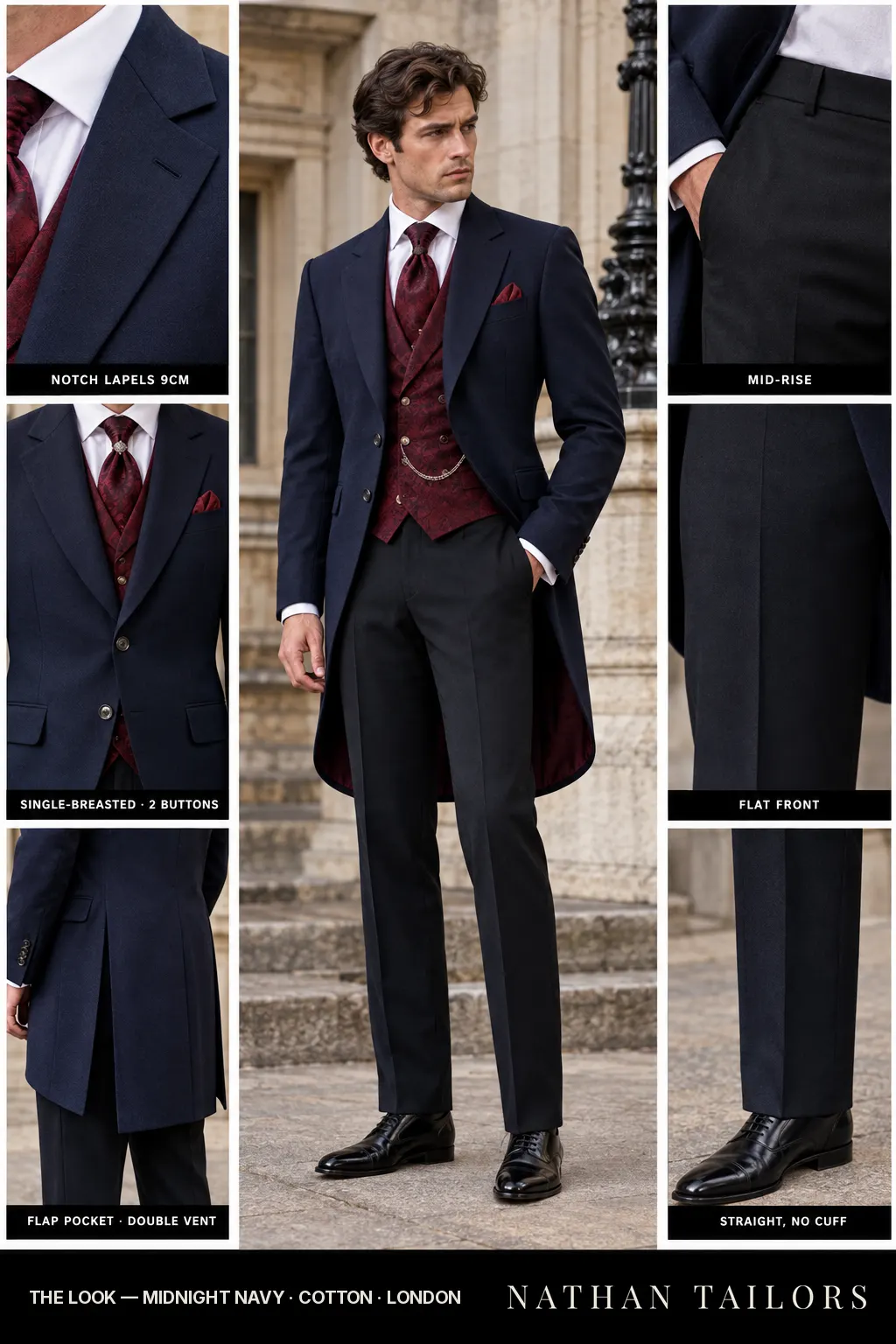 midnight navy single-breasted bespoke suit โ custom tailored by Nathan Tailors, the Hoi An custom tailor