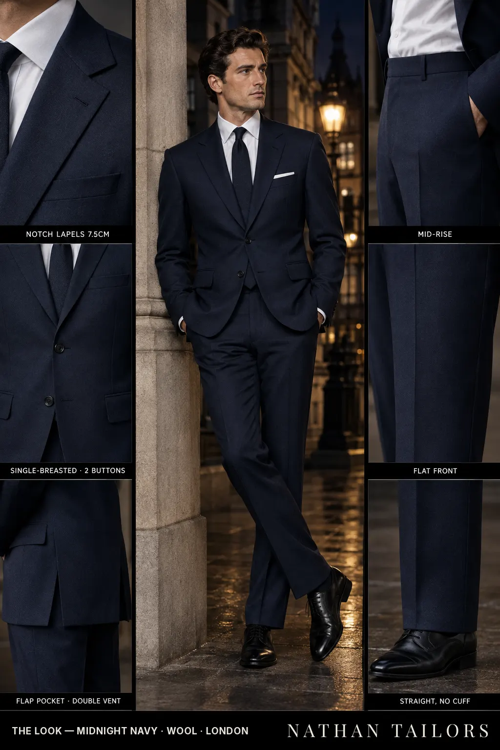 midnight navy single-breasted bespoke suit — custom tailored by Nathan Tailors, the Hoi An custom tailor