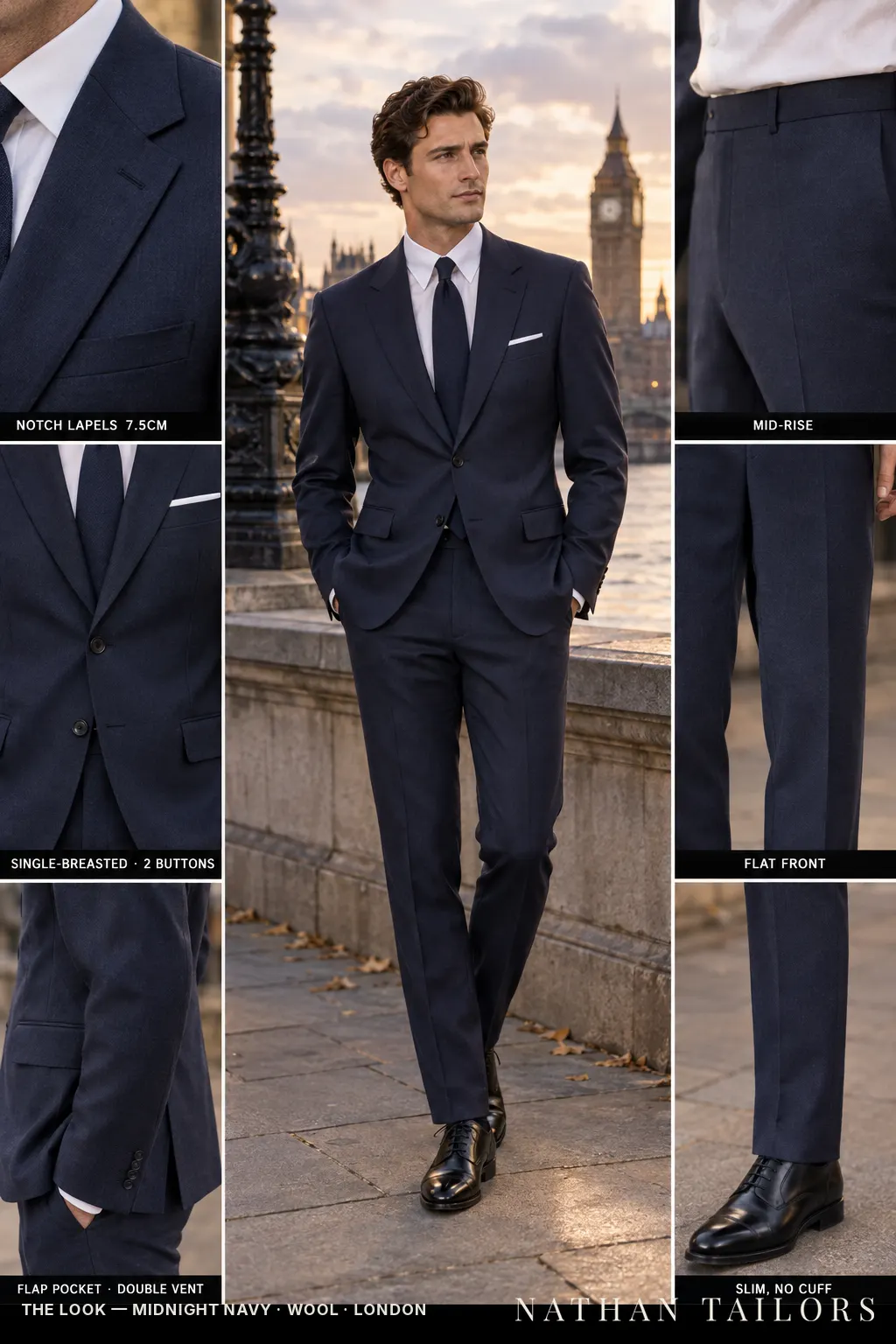 midnight navy single-breasted bespoke suit — custom tailored by Nathan Tailors, the Hoi An custom tailor