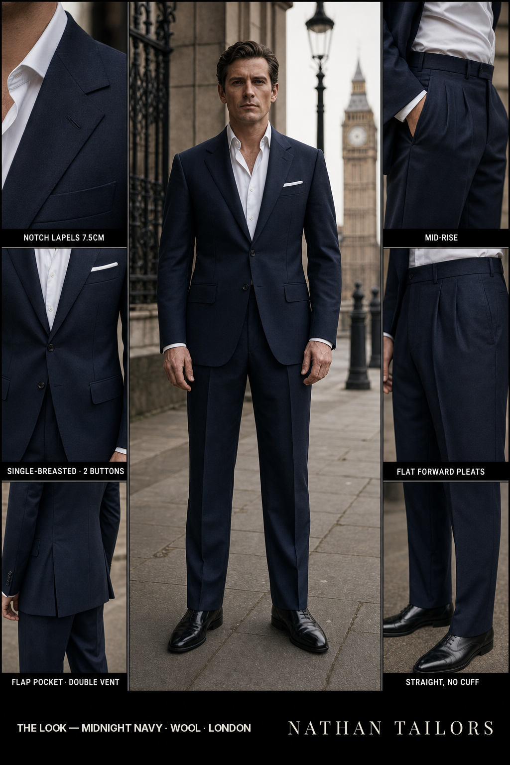 Midnight Navy Single-Breasted Bespoke Suit | Custom Tailored