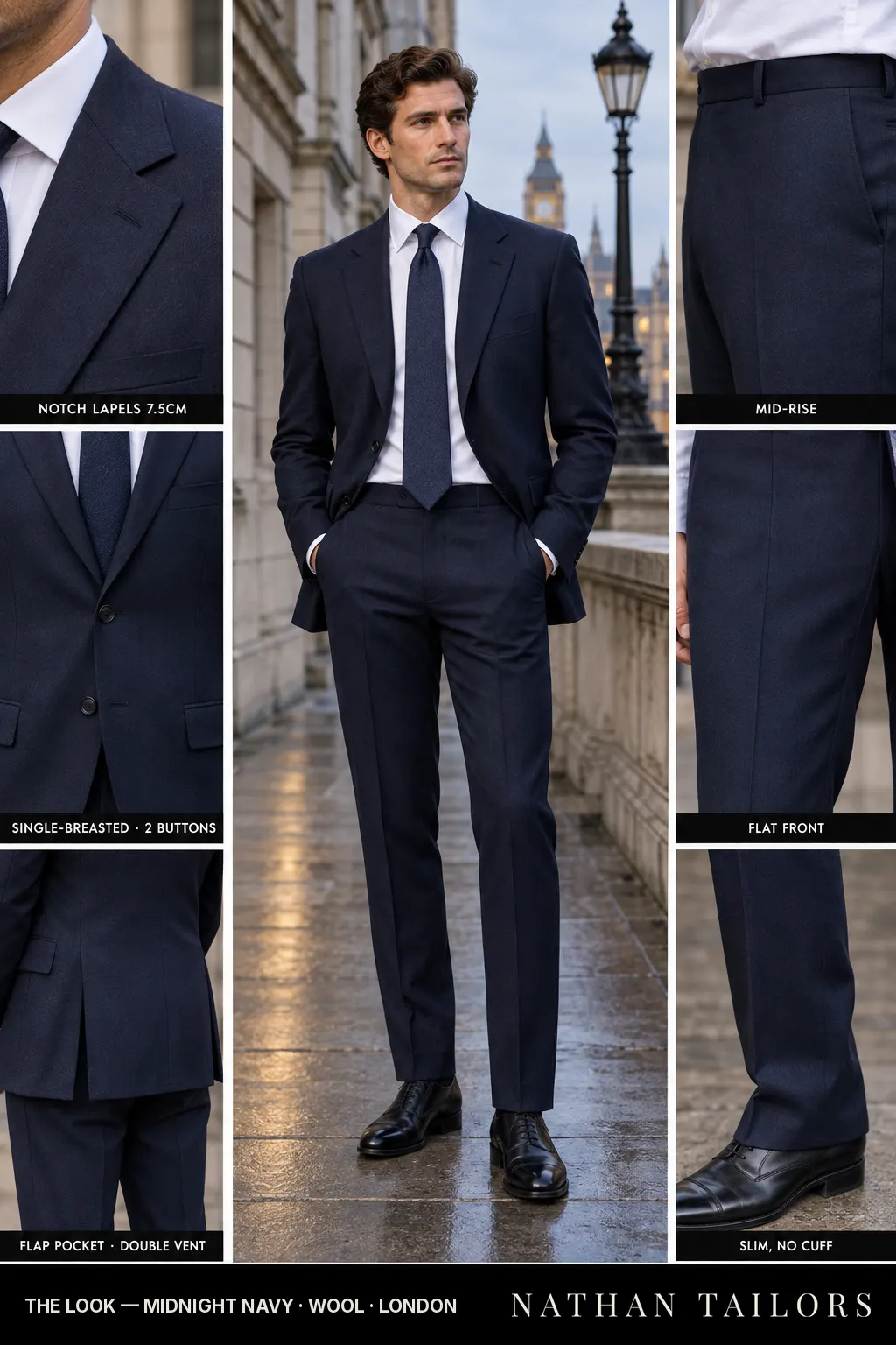 midnight navy single-breasted bespoke suit — custom tailored by Nathan Tailors, the Hoi An custom tailor