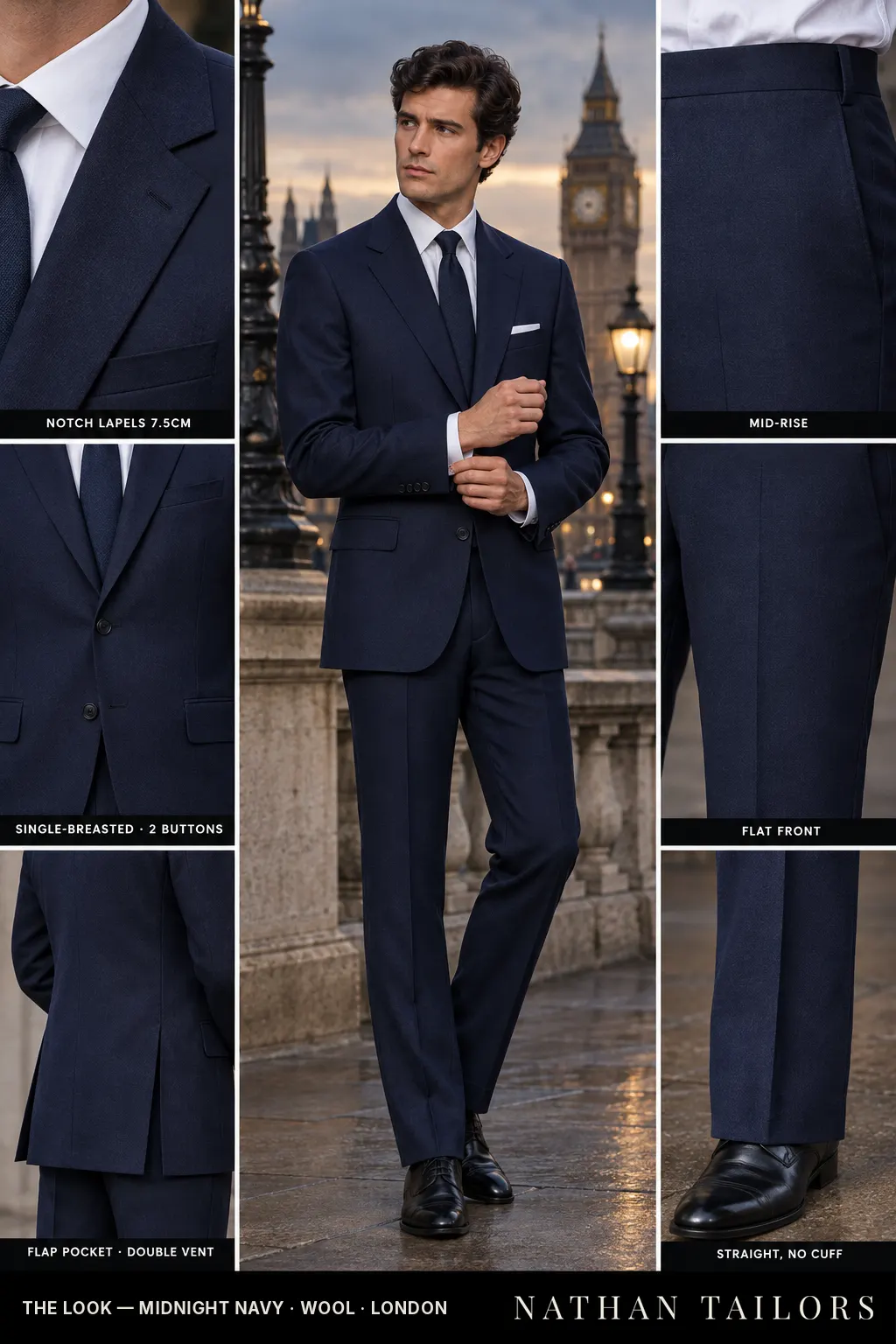 midnight navy single-breasted bespoke suit — custom tailored by Nathan Tailors, the Hoi An custom tailor