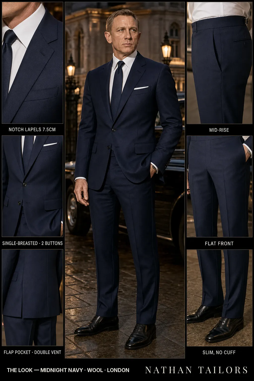 midnight navy single-breasted bespoke suit — custom tailored by Nathan Tailors, the Hoi An custom tailor