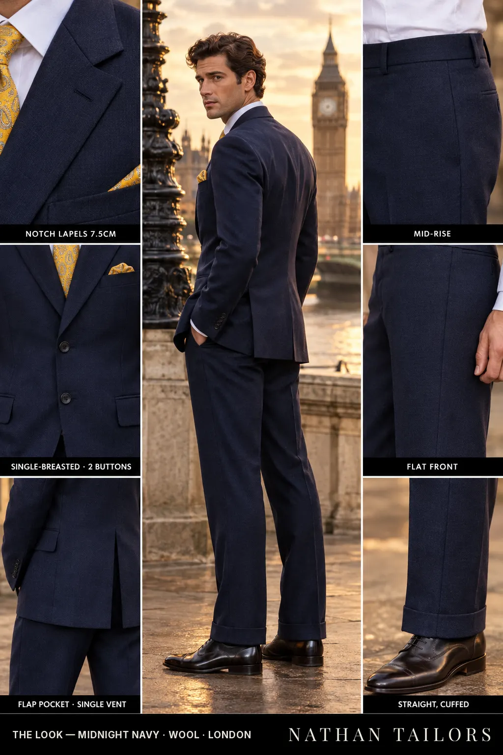 midnight navy single-breasted bespoke suit — custom tailored by Nathan Tailors, the Hoi An custom tailor