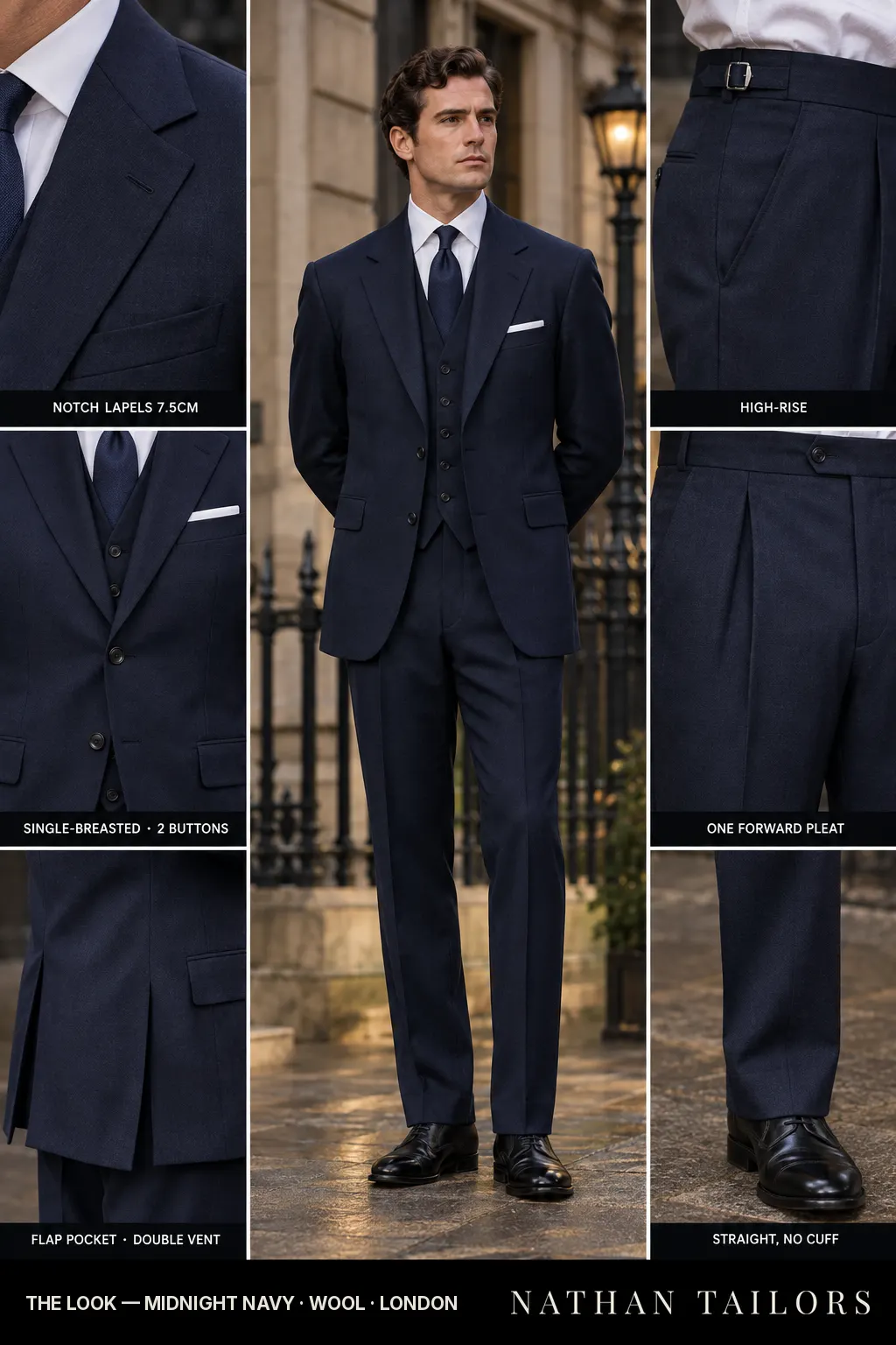 midnight navy single-breasted bespoke suit — custom tailored by Nathan Tailors, the Hoi An custom tailor