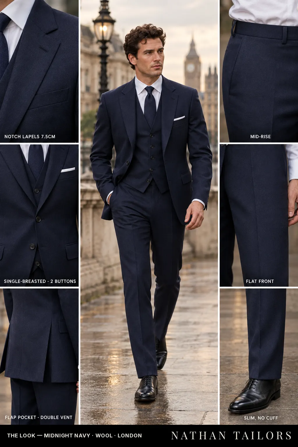midnight navy single-breasted bespoke suit โ custom tailored by Nathan Tailors, the Hoi An custom tailor