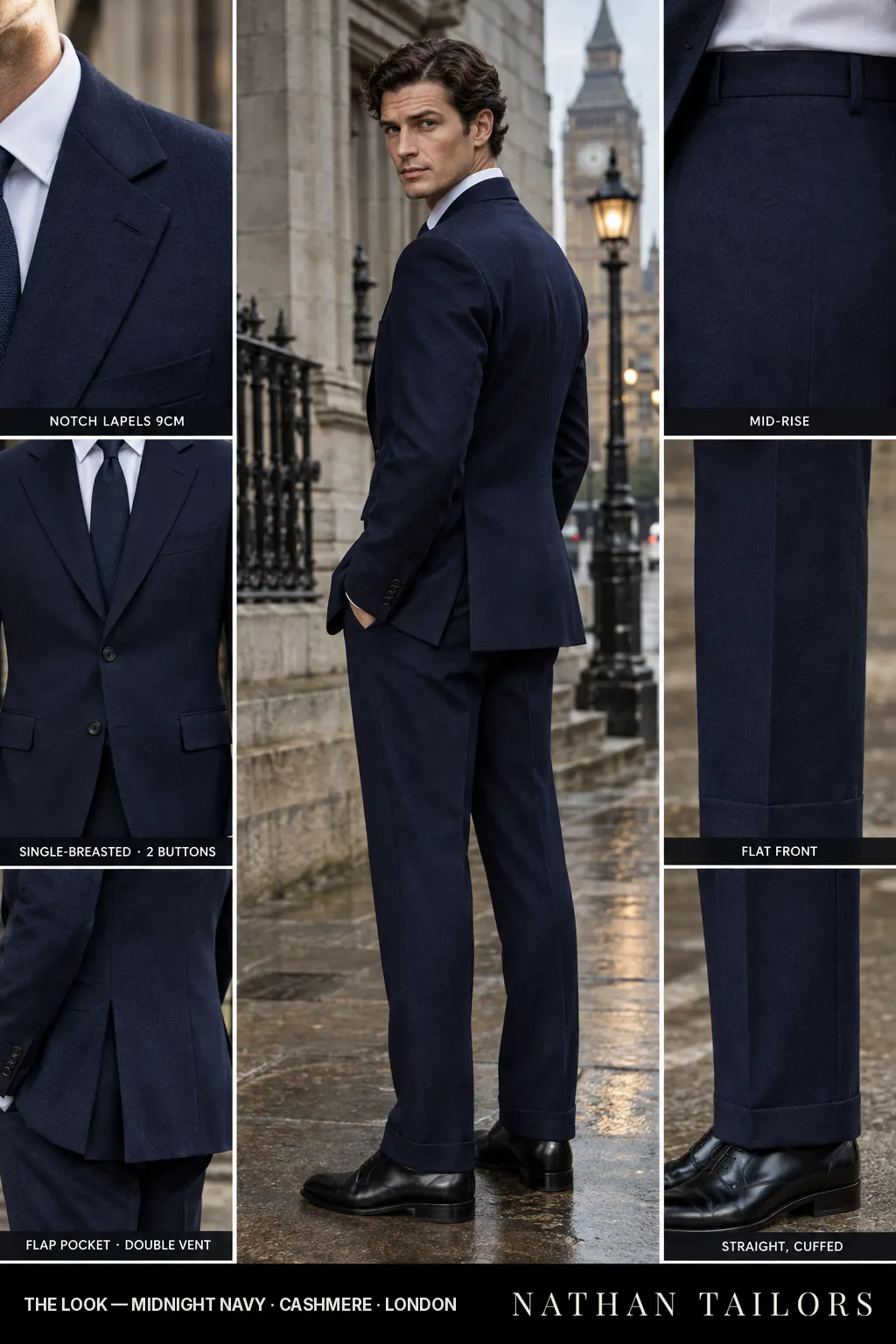 midnight navy single-breasted bespoke suit โ custom tailored by Nathan Tailors, the Hoi An custom tailor
