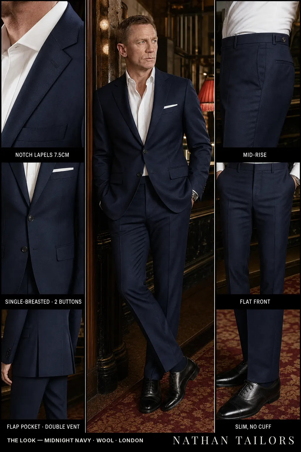midnight navy single-breasted bespoke suit — custom tailored by Nathan Tailors, the Hoi An custom tailor