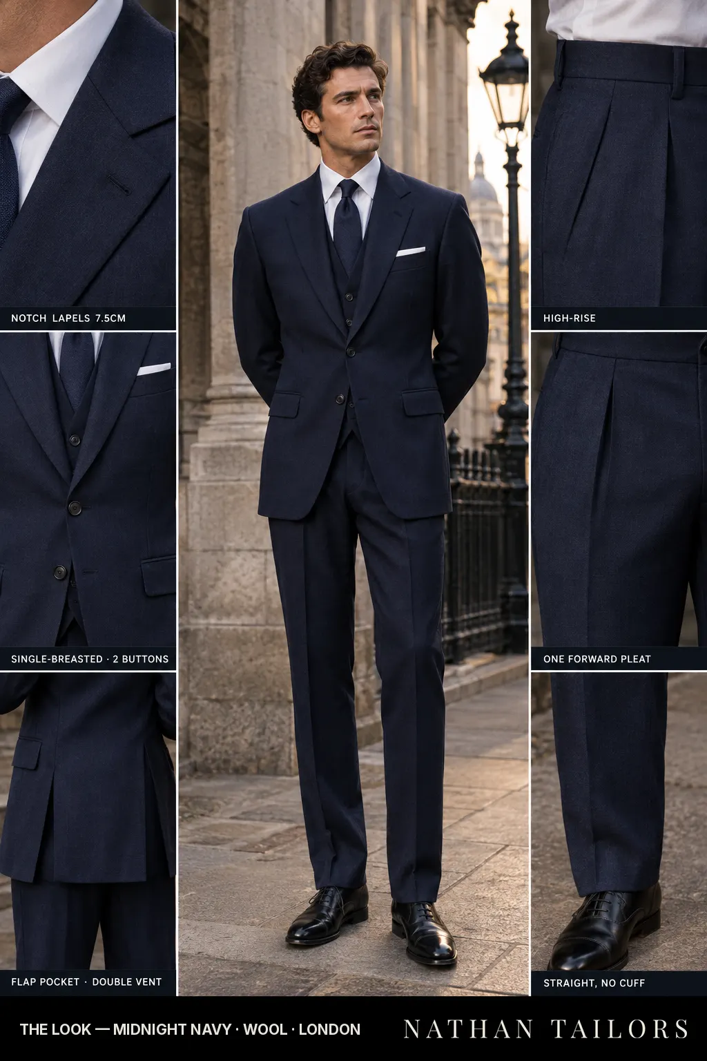 midnight navy single-breasted bespoke suit โ custom tailored by Nathan Tailors, the Hoi An custom tailor