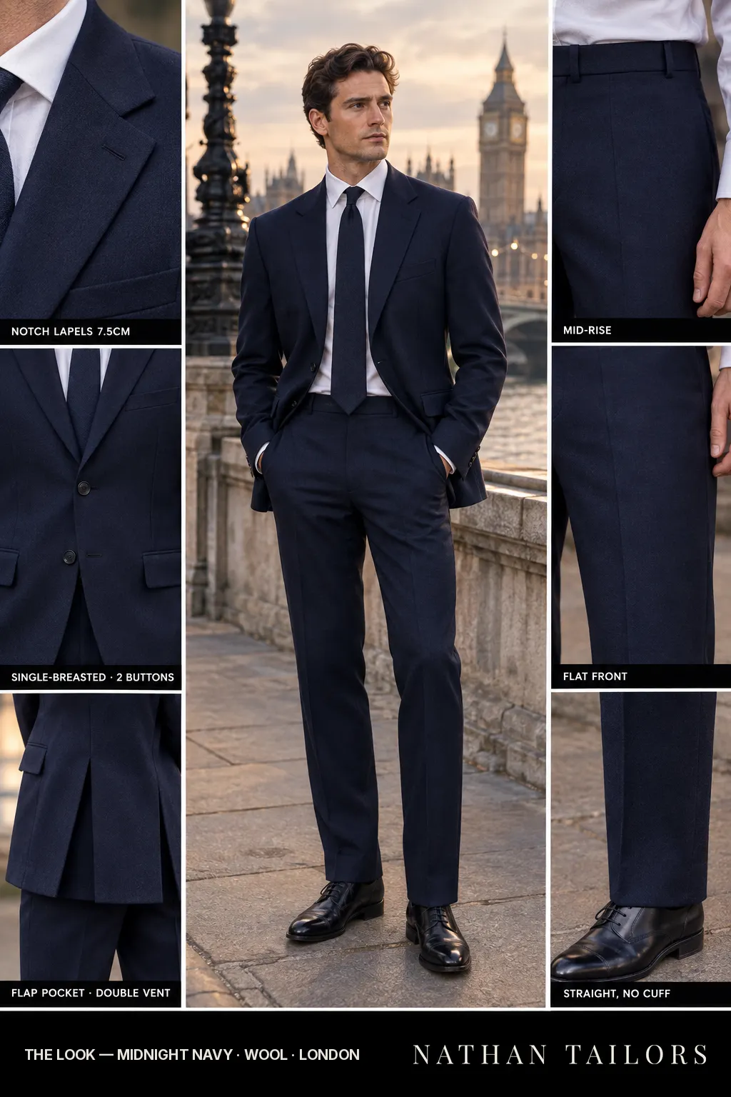 midnight navy single-breasted bespoke suit — custom tailored by Nathan Tailors, the Hoi An custom tailor