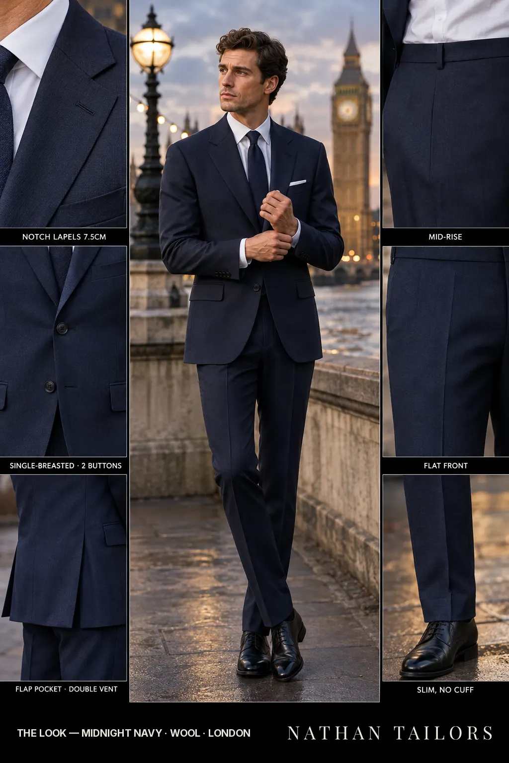 midnight navy single-breasted bespoke suit — custom tailored by Nathan Tailors, the Hoi An custom tailor