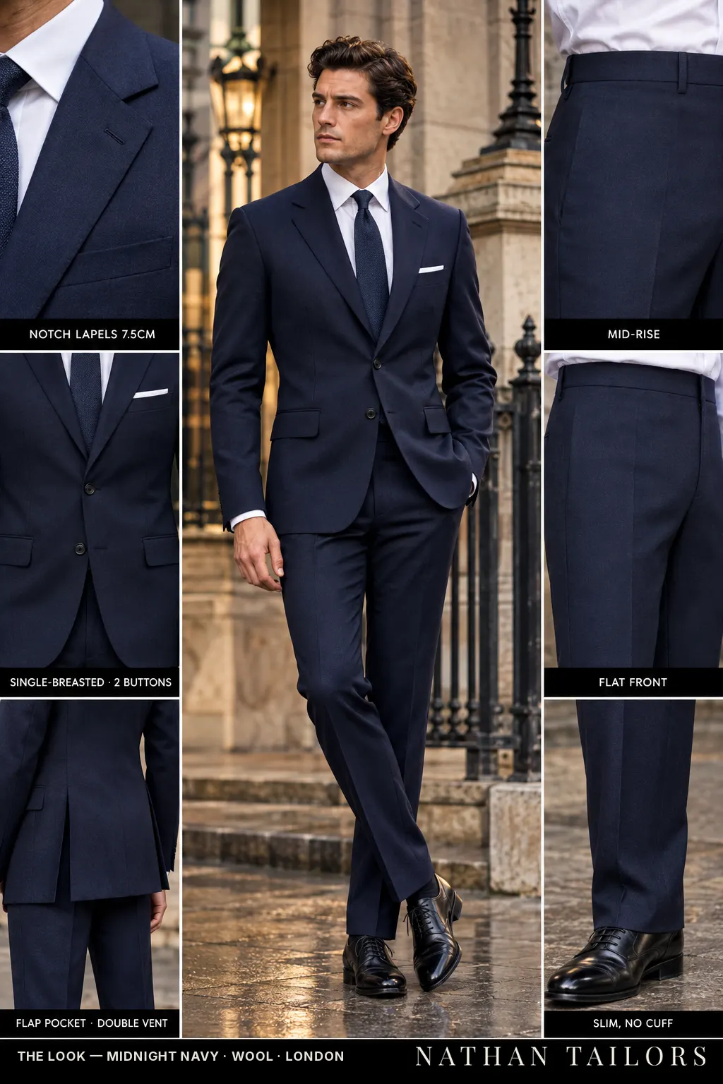midnight navy single-breasted bespoke suit — custom tailored by Nathan Tailors, the Hoi An custom tailor