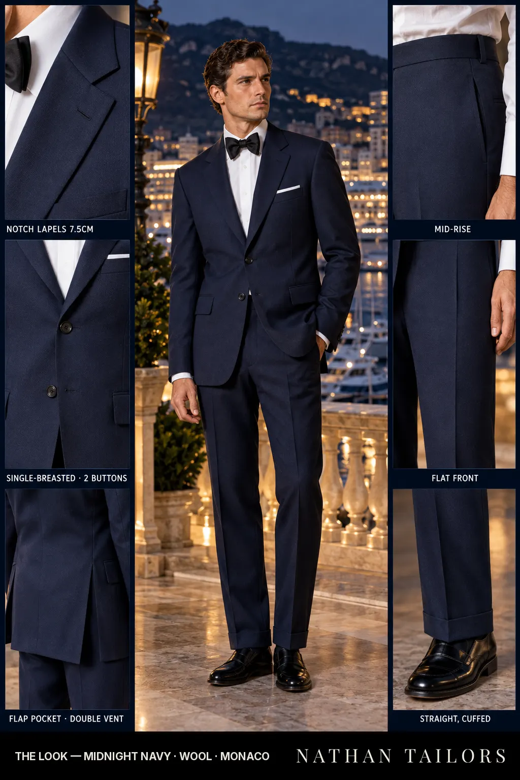 midnight navy single-breasted bespoke suit — custom tailored by Nathan Tailors, the Hoi An custom tailor