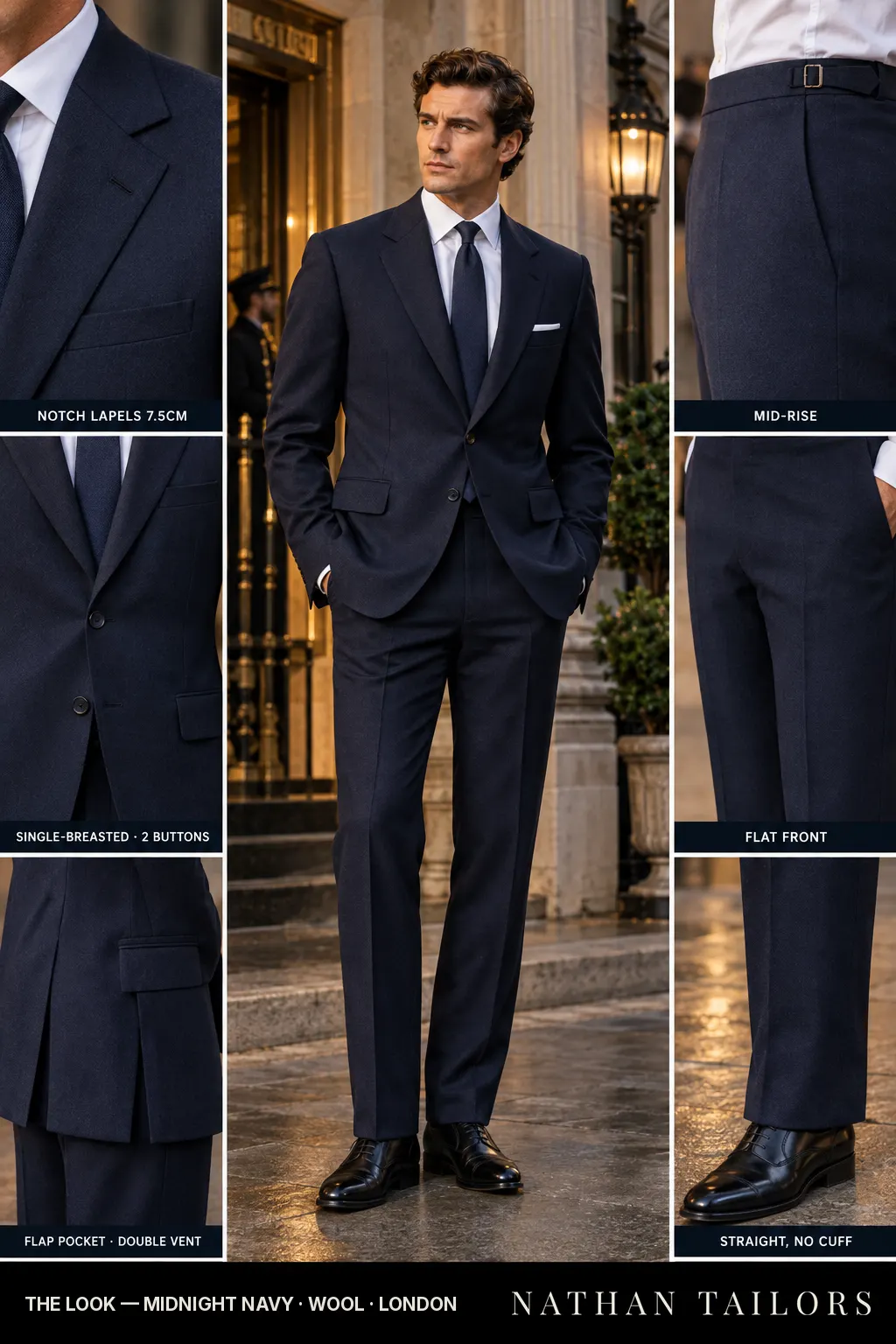midnight navy single-breasted bespoke suit — custom tailored by Nathan Tailors, the Hoi An custom tailor