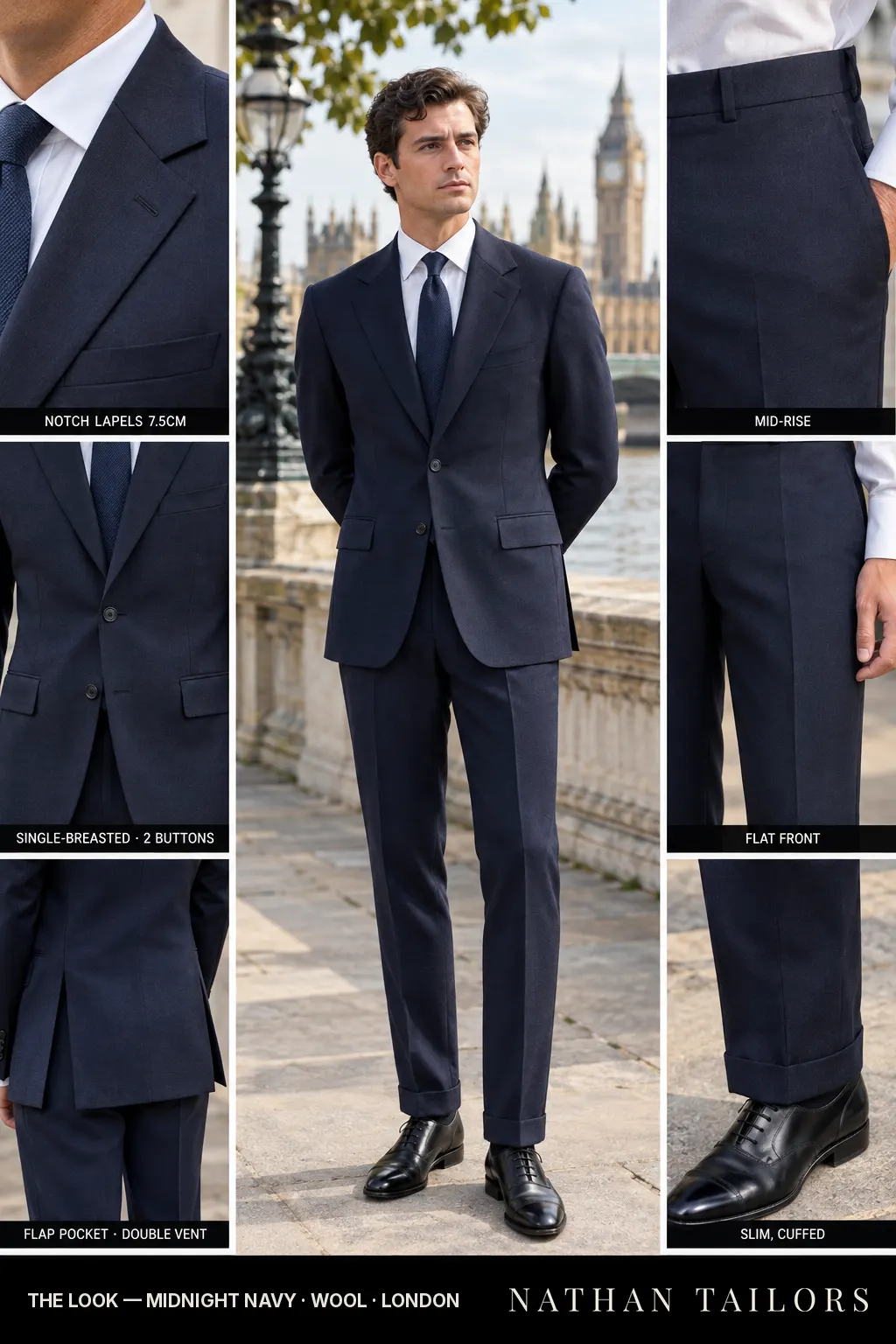 midnight navy single-breasted bespoke suit — custom tailored by Nathan Tailors, the Hoi An custom tailor