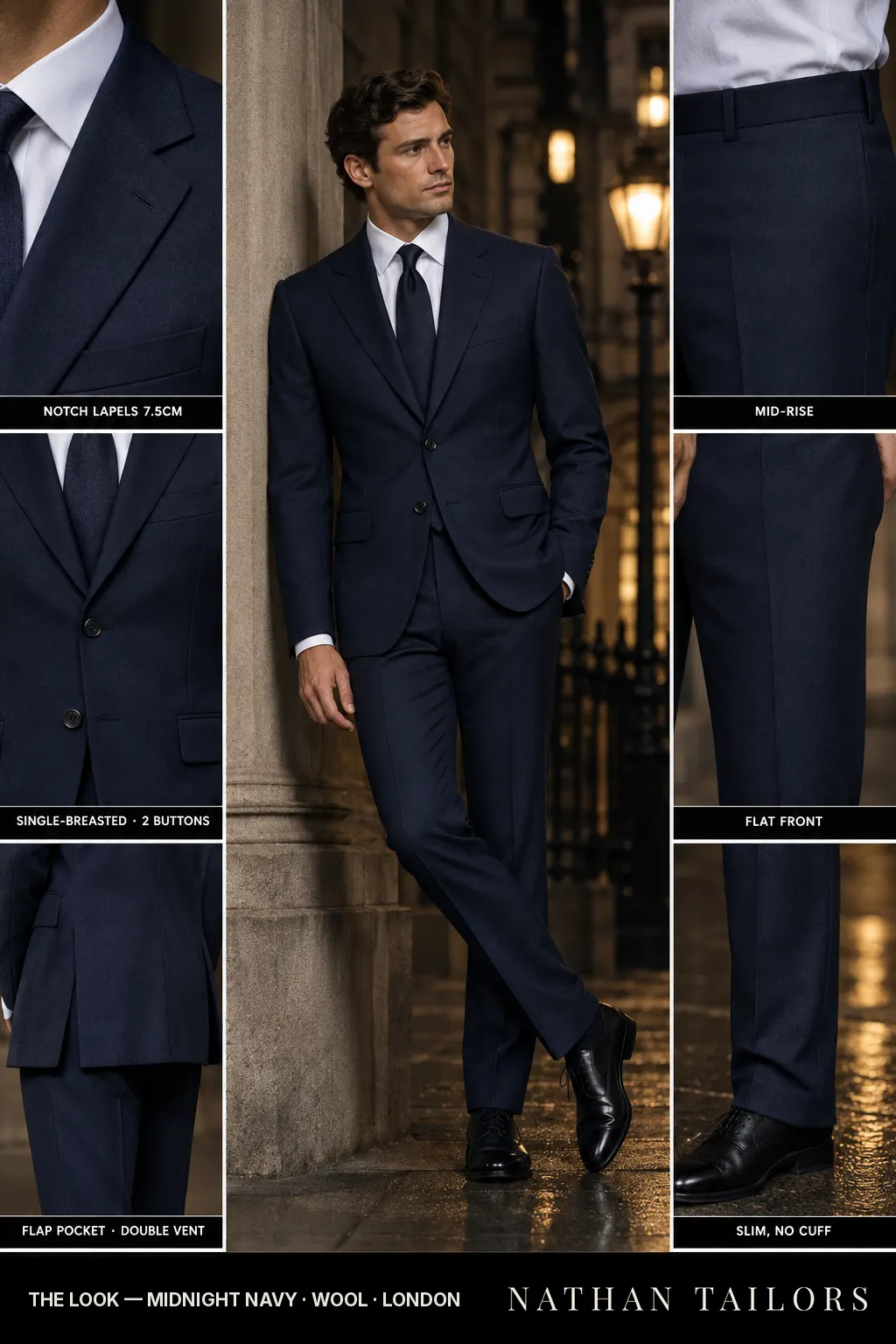 midnight navy single-breasted bespoke suit โ custom tailored by Nathan Tailors, the Hoi An custom tailor