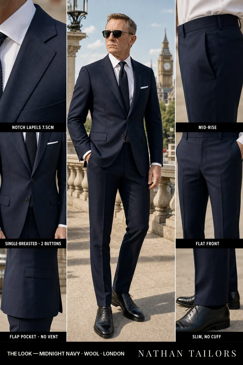 midnight navy single-breasted bespoke suit — custom tailored by Nathan Tailors, the Hoi An custom tailor