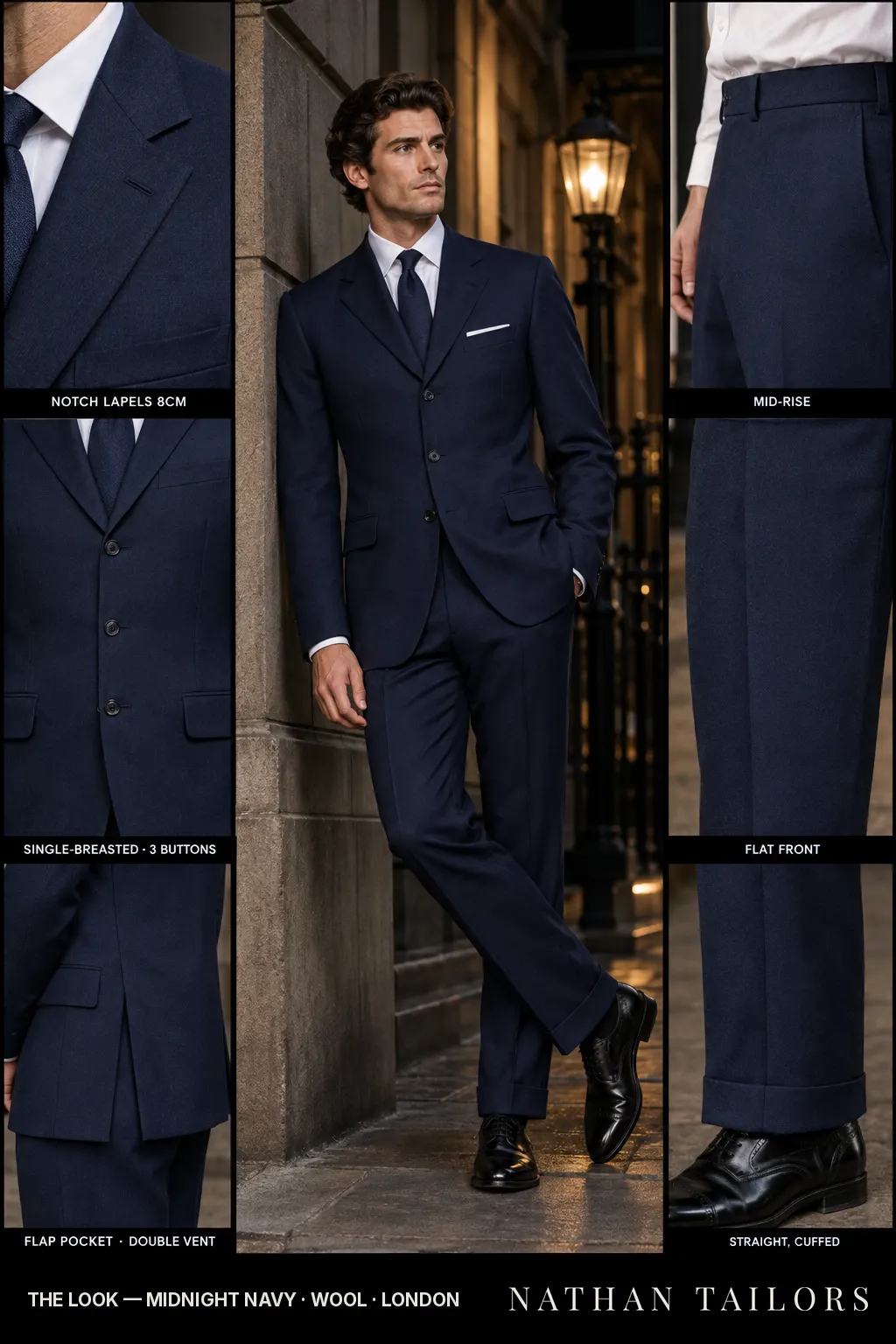 midnight navy single-breasted bespoke suit — custom tailored by Nathan Tailors, the Hoi An custom tailor